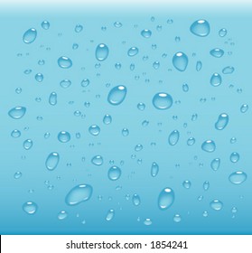 transparent water drops on light blue background