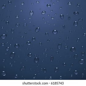 transparent water drops on light blue background