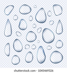 Transparent water drops on surface isolated from background, vector illustration