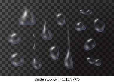 Transparent water drops on the transparent surface. Vector illustration