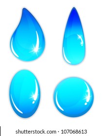 Transparent water drops on a white background.  Abstract icons set