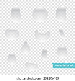 Transparent water drops realistic set isolated
