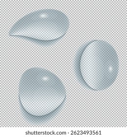 Água transparente gotas conjunto de ilustração de vetor realista, gotas elementos 3D em um fundo transparente, ilustração de vetor 