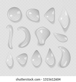 Juego de gota transparente de gel de agua. Vector EPS 10.