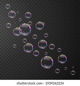 Transparent Water Realistic Glass Bubbles. Bubbles PNG. Vector PNG.