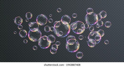 Transparent water realistic glass bubbles. Bubbles PNG. Vector PNG.