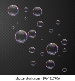 Transparent water realistic glass bubbles. Bubbles PNG. Vector PNG.