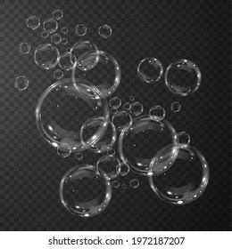 Transparent water realistic glass bubbles. Bubbles PNG. Vector PNG.