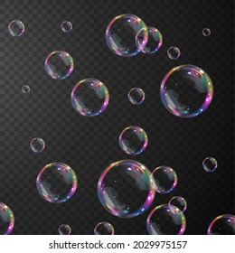 Transparent water realistic glass bubbles. Bubbles PNG. Vector PNG.