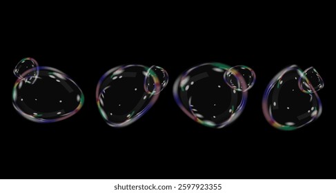 Transparent water realistic glass bubbles. Bubbles PNG. Vector PNG.