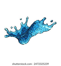 agua transparente salpicadura dibujada a mano. gotita clara, color de la bebida, agua limpia agua transparente salpicadura Vector boceto. ilustración de color aislado