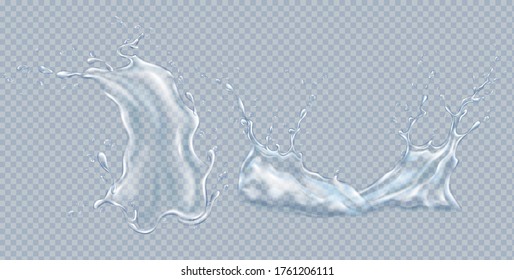Transparent water splash and wave on grey background