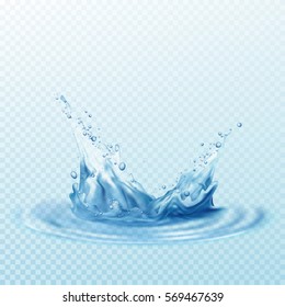 Transparent water splashes, drops isolated on transparent background. Vector illustration