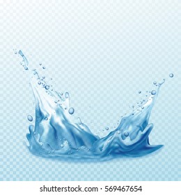 Transparent water splashes, drops isolated on transparent background. Vector illustration