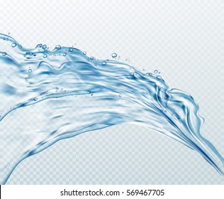 Transparent water splashes, drops isolated on transparent background. Vector illustration