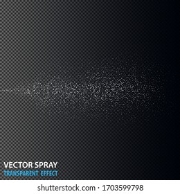 Transparent water spray cosmetic set with dust and dots. White 3d fog spray effect isolated on background. Vector spray smoke effect eps10