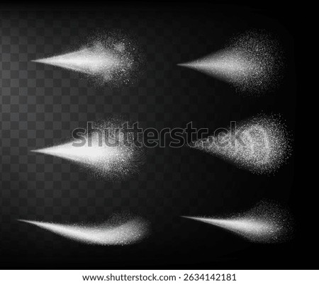 Transparent water spray mist of atomizer or smoke, paint dust particles. Vector illustration set EPS 10