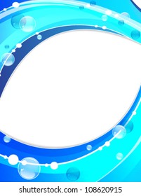 Transparent water waves and bubbles. Abstract clear background