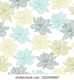 Transparent watercolor rose. Seamless floral pattern.  Vintage background. Set Chamomile Roses hibiscus mallow wildflowers. 