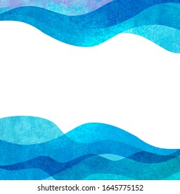 Transparent Watercolor Sea Ocean Blue Teal Turquoise Colored Wave Background. Watercolour Hand Painted Waves Illustration. Banner Frame Backdrop Splash Design. Grunge Color Cover. Space For Logo, Text