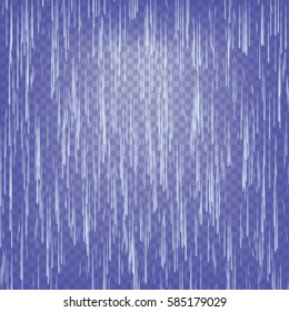 Transparent Waterfall Vector. Abstract Falling Water Texture. Nature Or Artificial Blue Water Drops Wall. Checkered Background. EPS Stock Illustration