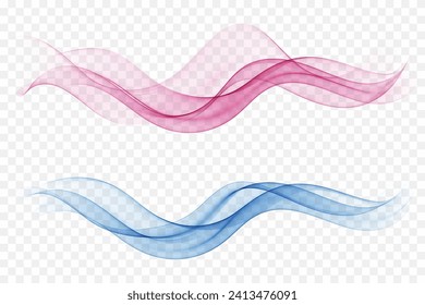 Transparent wave of blue and a wave of pink. Abstract design element.