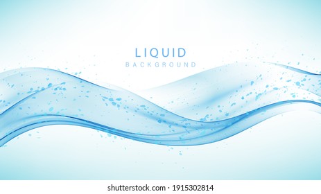 Transparent wave flow Blue wavy smoky flow with splash elements.Abstract vector background