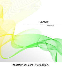 Transparent wave. White wallpaper. Green and yellow color. Vector background, abstract, eps 10. Light design.