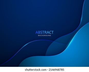 transparent waves with light lines shining on dark blue background