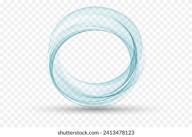 Transparent wavy blue lines in the shape of a circle, design element, frame.