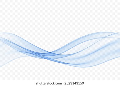 Transparent wavy blue lines. A wave of blue smoke. Abstract blue wave background.