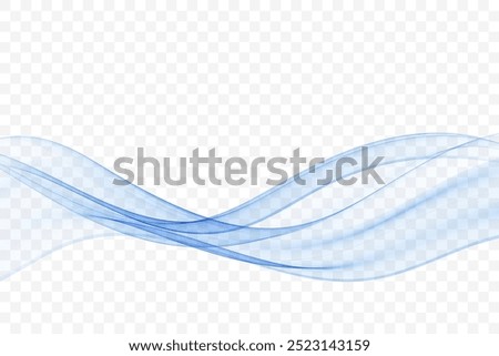 Transparent wavy blue lines. A wave of blue smoke. Abstract blue wave background.