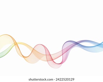 Transparent wavy lines in rainbow colors, abstract color wave design.
