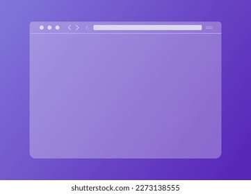 El navegador web transparente se burla del fondo morado en un diseño plano moderno. Marco de plantilla en blanco del equipo. Diseño aislado. Ilustración del vector