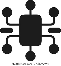Transparent web icon Black Silhouette of a Central Hub with Connected Nodes network connection