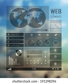 Transparent web site, business Infographics, plat elements on blur landscape can be used for workflow layout, banner, step up options,  number options,  web template