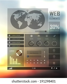 Transparent web site, business Infographics, plat elements on blur landscape can be used for workflow layout, banner, step up options,  number options,  web template