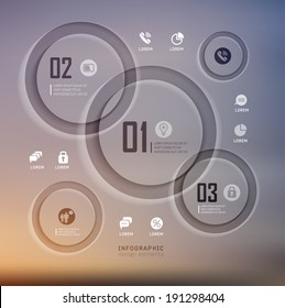 Transparent web site, business Infographics, plat elements on blur landscape can be used for workflow layout, banner, step up options,  number options,  web template