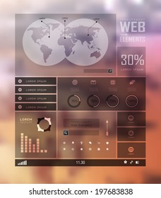 Transparent web site, business Infographics, plat elements on blur landscape can be used for workflow layout, banner, step up options,  number options,  web template