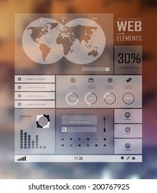 Transparent web site, business Infographics, plat elements on blur landscape can be used for workflow layout, banner, step up options,  number options,  web template