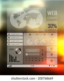 Transparent web site, business Infographics, plat elements on blur landscape can be used for workflow layout, banner, step up options,  number options,  web template