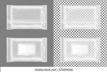 Transparent wet wipes package with flap.