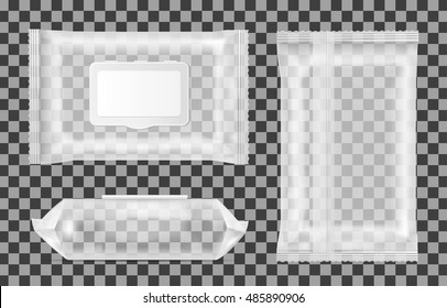 Transparent wet wipes package with flap.