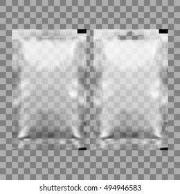 Transparent White Blank Foil Pouch Packaging For Salt, Sugar, Sachet, Seeds. EPS10 Vector