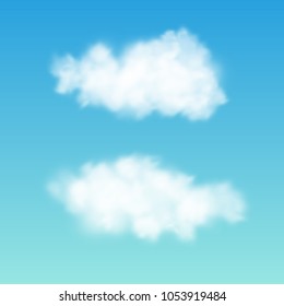 Transparent white cloud on the sky. Realistic vector illustration.