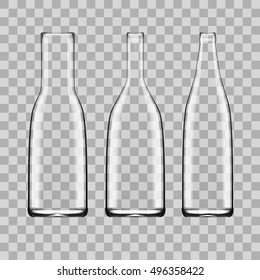 Transparent White Empty Glass Bottle Set. EPS10 Vector
