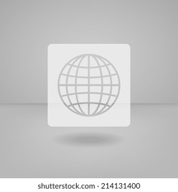 Transparent white flat icon useful for touch screen. Globe