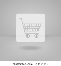 Transparent white flat icon useful for touch screen. Shopping cart