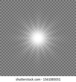 Transparent white glow flash light or shine effect. Stock vector illustration of burst explosion glare texture. Lens flare with bright glowing rays