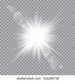 Transparent White Glow light effect. Star burst with sparkles
